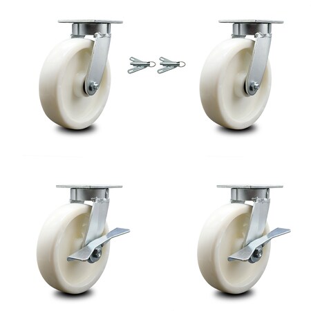 Service Caster 8 Inch Kingpinless Nylon Wheel Caster Swivel Locks 2 Brakes, 2PK SCC-KP30S820-NYR-BSL-2-SLB-2